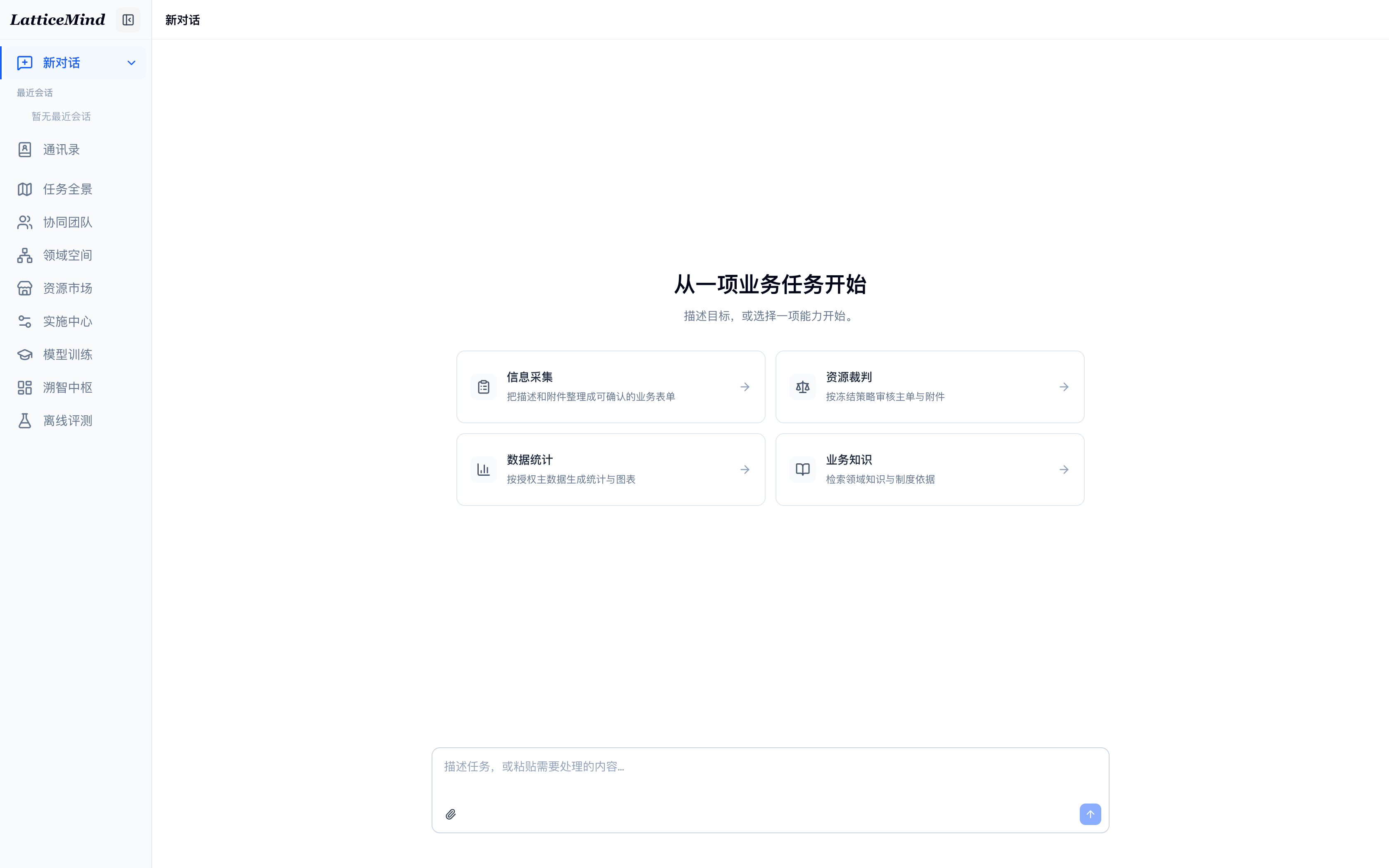 新对话工作区：业务发起